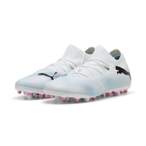 Image of Puma Men Future 7 Match Mg Soccer Shoes, Puma White-Puma Black-Poison Pink, 8 UK