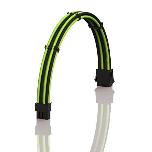Image of LINKUP - AVA 30cm EPS 8 Pin (4+4) CPU ATX Motherboard PSU Power Supply Braided Sleeved Custom Mod PC Extension Cable w/Combs | Strong & Stiff Design | Single Pack | 300mm - GreenBlack