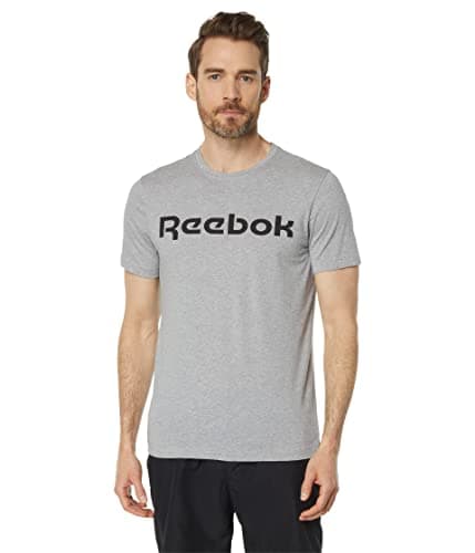 Image of Reebok Men's Linear Logo T-Shirt Short Sleeve, Mottled Medium Grey, XS
