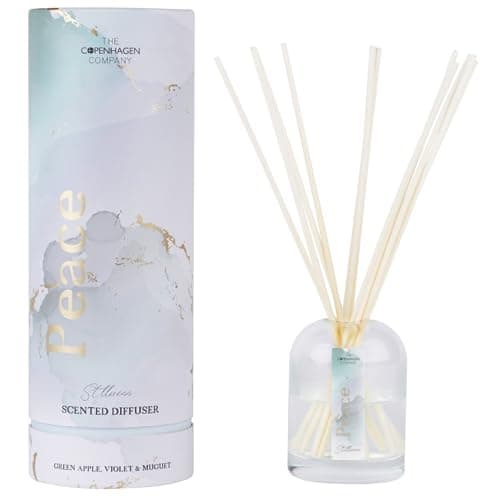 Image of Luxury Reed Diffusers for Home | Aromatherapy Scented | 10 Natural Rattan Reeds | 10 Weeks Long Lasting Fragrance | The Copenhagen Company - Green Apple, Violet & Muguet (100ml)