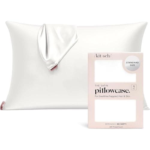 Image of Kitsch Satin Pillowcase with Zipper for Hair & Skin - Softer Than Silk Pillow Cases, Smooth Cooling Satin Pillow Case, Wrinkle-Free, Machine Washable - Pillow Cases Standard Size 48x66 cm - Ivory