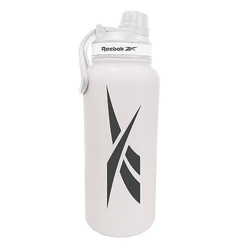 Image of Reebok Stainless Steel Water Bottle With Athletic Design - Insulated Water Bottle 40 oz With Chug Lid - Double Wall Vaccum Insulated Sports Water Bottle, BPA Free (White & Black), RBHS-1000-WB