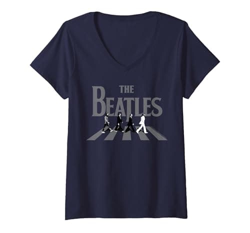 Image of Women's The Beatles - Abbey Road Greyscale Album Cover V-Neck T-Shirt, Navy Blue, XX-Large