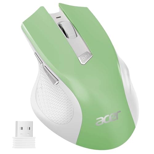 Image of acer Wireless Mouse, 3 Adjustable DPI Ergonomic Computer Mouse 2.4GHz USB Receiver, 6 Buttons, Cordless Optical Tracking, Battery Indicator, Portable Mice Wireless for Laptop, PC, MacBook Pro (Green)