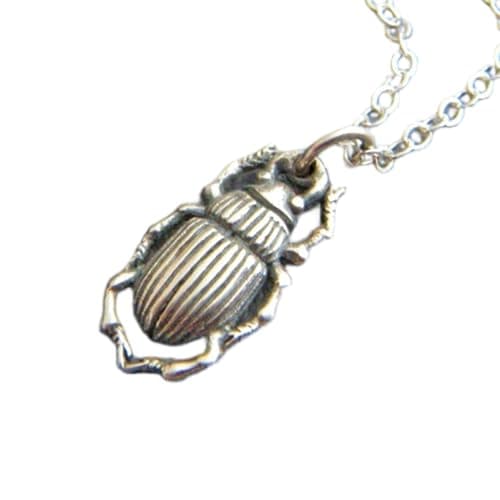 Image of LKBEADS 925 sterling silver smallbeetle necklace bug pendant insect spirit animal totem transformation symbolism symbol rebirth grounded charm | with 18 inch chain |silver plated |LKGP_02520