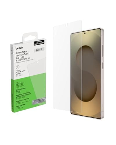 Image of Belkin ScreenForce Titan EcoGuard Red Light Screen Protector for Samsung Galaxy S26 Ultra, Scratch Resistant Impact Protection, Anti-Fingerprint, Ultra-Thin w/Easy Align Tray