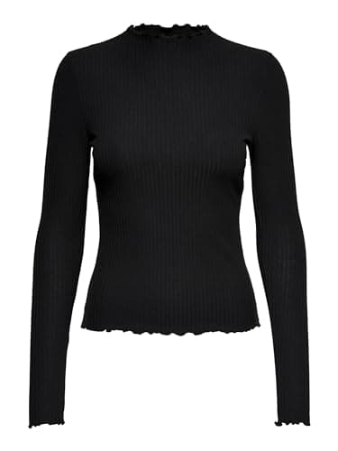 Image of ONLY Women's Onlemma L/S High Neck Jrs Long Sleeve Top, Black (Black Black), M UK