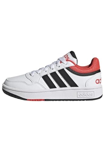 Image of adidas Unisex Kids Hoops Shoes, Cloud White/core Black/Bright red, 3 UK