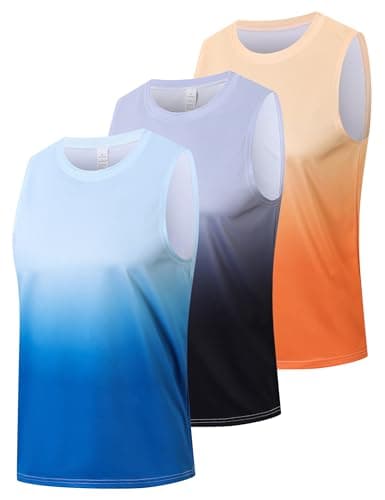 Image of LUWELL PRO 3 Pack Mens Tank Top for Men Sleeveless T-Shirts Gym Vest Quick Dry Moisture Wicking Breathable Training Athletic Running Sports Workout (T5100-Black Gray-Lake Blue-Orange-2XL)