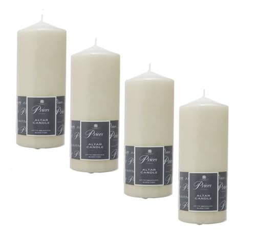 Image of 4 x Prices Ivory Altar Candle 200mm X 80mm 100 Hours Burn Time