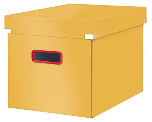 Image of Leitz Click & Store Cube, Foldable Large Storage Box with Lid, Premium Strong Cardboard Container for Home/Office Filing, Cosy Range, Warm Yellow, 53470019