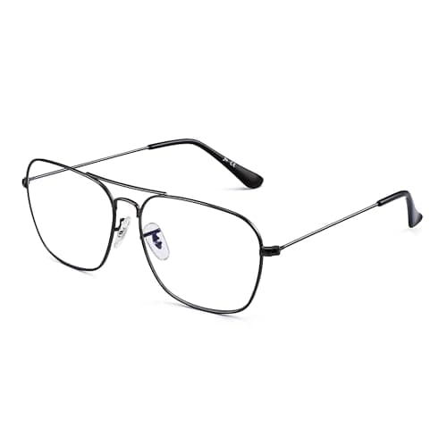 Image of JM Blue Light Blocking Computer Glasses, Square Eye Protect Video Eyeglasses Anti Glare Men Women (Gunmetal Frame Black Temple Tips)