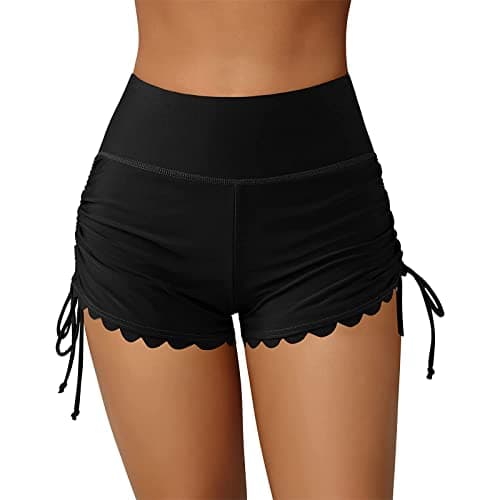 Image of Edhomenn Women Swimming Pants High Wasit Coloful Printing Swim Trunks Plus Size Swimsuit Bottoms Vacation Holiday Beachwear (B-Black, S)