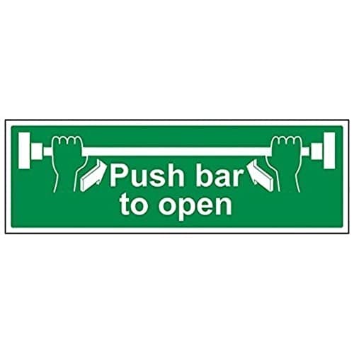 Image of VSafety Push Bar To Open Sign - Landscape - 450mm x 150mm - 1mm Rigid Plastic