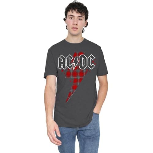 Image of AC/DC Plaid Bolt-Adult Heather, Black, Large