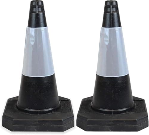 Image of Street Solutions UK - 2 x 500mm High Black Traffic Safety Street Cone Reflective Sleeve Suitable for Highways Heavy Duty Weighted Base Black Safety Cone Pedestrian Separator