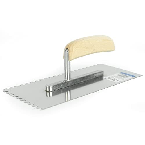 Image of TOOLTY Stainless Steel Square Notched Trowel, 270mm, 6x6mm - For Adhesive Mortars, Wooden Handle, Tile, Tiling, Adhesive, DIY