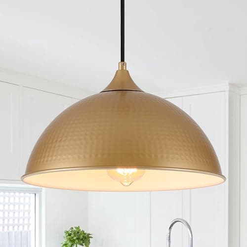 Image of MIAYBPH Pendant Lights Kitchen Island, 12" Gold and White Dome Pendant Light Vintage Industrial Hanging Light Fixtures for Dining Room Restaurant Cafe Entryway