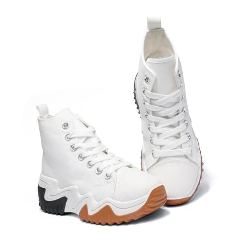 Image of Nexsus Plus Ladies Women Chunky Sole Lace Up High Top Casual Trainers Sneakers Size UK3-9 (White, UK Footwear Size System, Adult, Women, Numeric, Medium, 5)