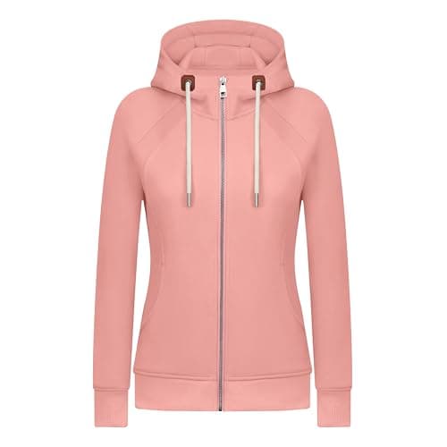 Image of KEBORUILA Women's Hoodies Long Sleeve Fleece Sweatshirts Full-zip Jacket Casual Tops DarkPink M