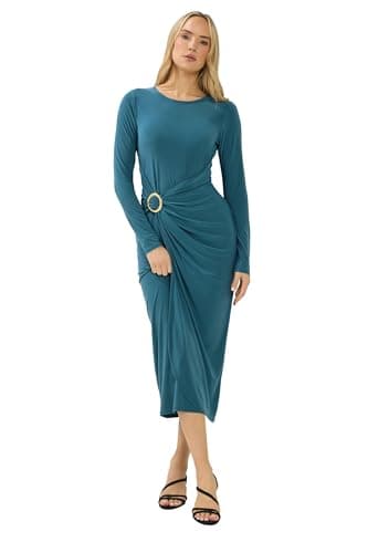 Image of Long Tall Sally - LTS Tall Green Jersey Drape Long Sleeve Buckle Dress - Women's
