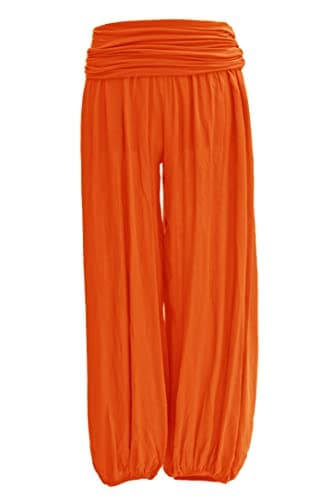 Image of TEXTURE Ladies Women Italian Lagenlook Plain Viscose Boho Harem Ali Baba Trouser Pants Joggers One Size (Orange, One Size)