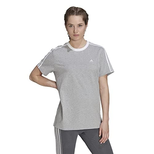 Image of adidas Women's Essentials 3-Stripes Tee, Medium Grey Heather/White, M
