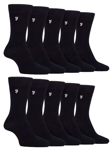 Image of Farah 10 Pairs Multipack Mens Bamboo Dress Socks Bright Cotton Socks with Gentle Grip Top (6-11, Black)