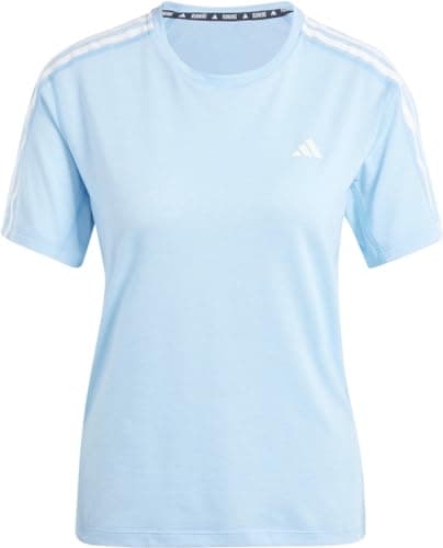 Image of adidas Womens Own The Run Three Stripe T-Shirt Blue/White L