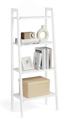Image of DEILALY 4 Tier 40cm Bookshelf Bookcase Ladder Shelf Plant Flower Stand Corner Storage Rack Organizer Wall Shelves Cabinet Big Capacity for Kitchen Living Room Office Balcony Frame White
