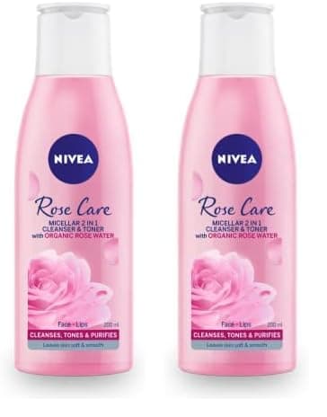 Image of NIVEA MicellAIR 2 in 1 Rose Water Cleanser & Toner, Waterproof Makeup Remover for Thorough Cleansing (200ml) - Pack of 2