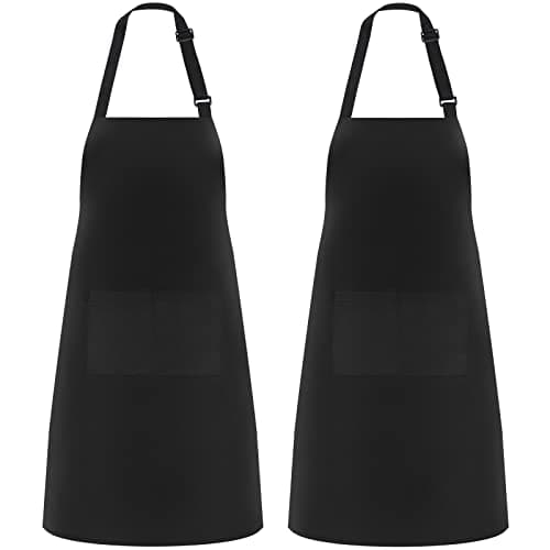 Image of Riqiaqia 2 Pack Aprons for Men Women with 2 Pockets, Aprons for Kitchen Cooking Baking Painting Housework - BLACK