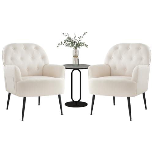 Image of IWMH Armchair for Living Room, Linen Fabric Accent Chair for Bedroom, Occasional Tub Chairs Reading Chair Comfy Big Mid Century, Metal Legs (Beige*2)