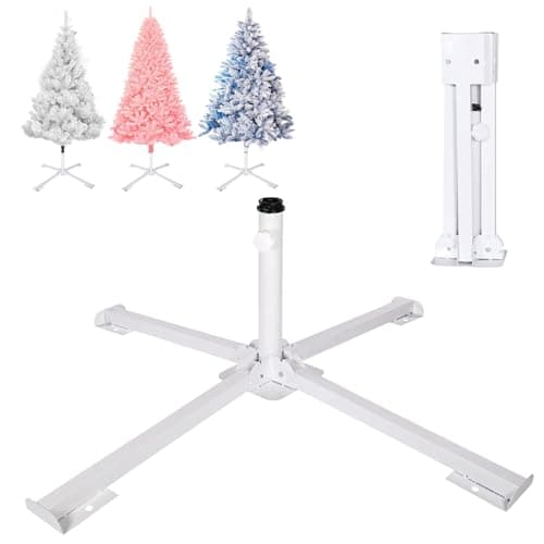 Image of MaxAwe Foldable Christmas Tree Stand Base, Large Metal Xmas Tree Stand for 6-10FT Artificial Trees, Heavy Duty White Cross Base Holder for Home Party Decoration(3.2cm diameter)