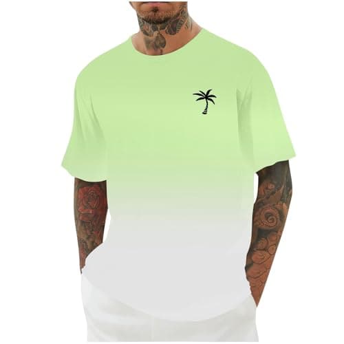 Image of Green Tshirt Mens, Mens T Shirts Men's Fashion Casual T-Shirts Breathable Lightweight Tee Top Hawaiian Print Summer Camping Hiking Holidays Everyday Wear