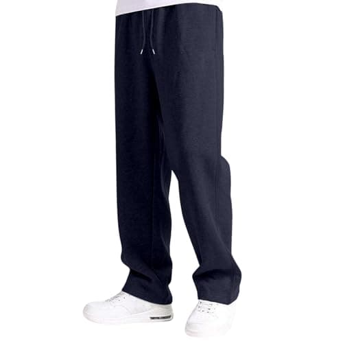 Image of Joggers for Men UK Tracksuit Jogging Bottoms Straight Leg Open Hem Joggers Uncuffed Elastic Waist Drawstring Sweatpants Workout Gym Track Pants Casual Fleece Winter Trousers Navy XL