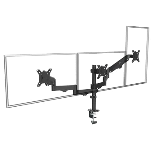 Image of Maclean MC-137 Bracket for 3 Monitors 17-27 Inch with Gas Springs, Height Adjustable, Swivel, Tilt, Robust Steel Construction, VESA 75 x 75, 100 x 100, Cable Management, Black