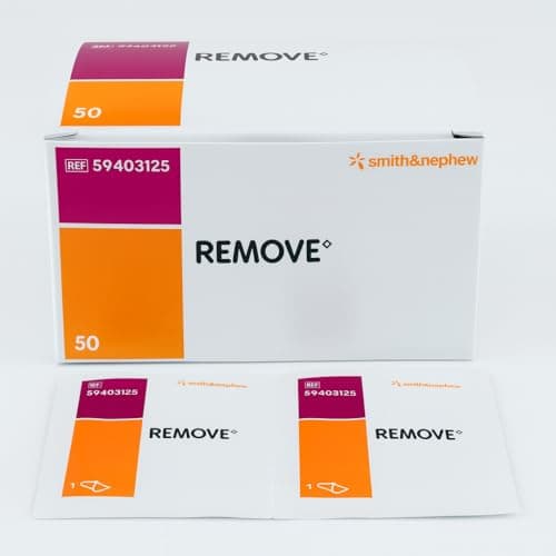 Image of REMOVE Adhesive Remover Wipes – Pack of 50 | With Moisturising Aloe Vera | Gentle Removal of Tapes, Dressings & Residue (New Zoff)