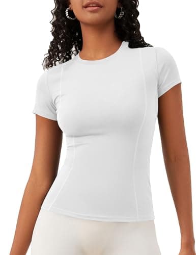 Image of IECCP Womens Workout Shirts White Training Top Gym Tops Short Sleeve Running Shirts Stretch Breathable Athletic Base Layer Top T-Shirt M