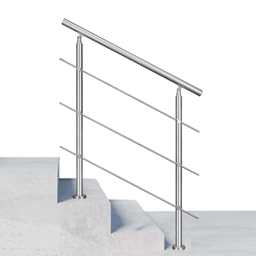 Image of 100x106cm Stainless Steel Handrail Safety with 3 Cross Bars for Indoor Outdoor, Adjustable Stair Banister, Step Railing Stair Railing