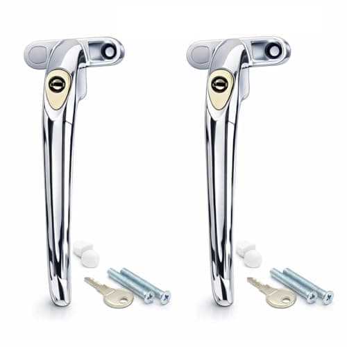 Image of Heather 2 Window Handles for Upvc Windows Polished Silver Window Handle Chrome Replacement Handles with Upvc Window Handle Window Locks UK (2, Silver)