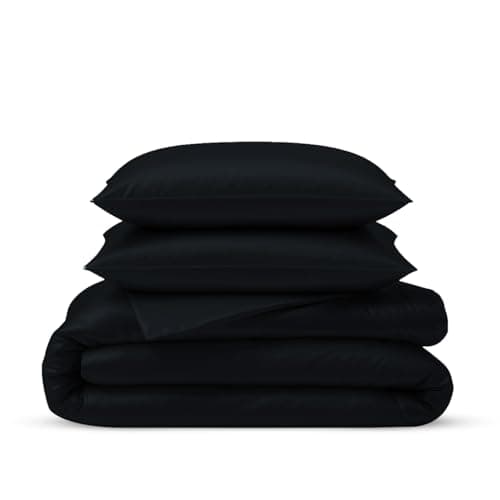 Image of LINENWALAS 100% Natural Bamboo 2-Piece Duvet Cover Set with Zipper and Corner Ties- Softest Cool Bedding Perfect for Skincare (Single, Jet Black)