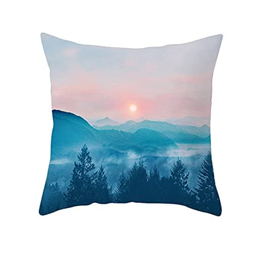 Image of Lieson Decorative Pillowcase Covers, 1Pcs Cushion Covers 18x18 Inches Pillows Cases Cyan Grey 45x45cm Sunrise Mountain Tree, Polyester