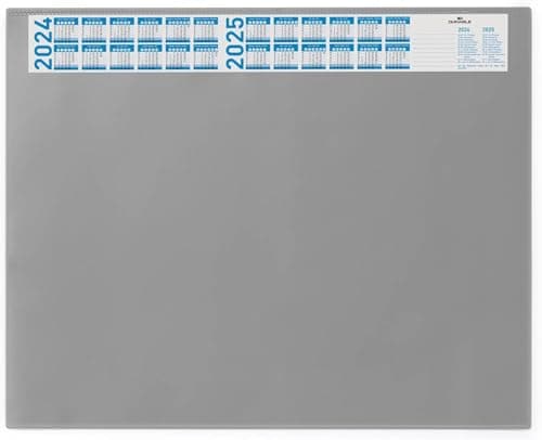 Image of Durable Desk Mat with Annual Calendar Grey | 65 x 52 cm | Pack of 1 | Anti-Glare Transparent Overlay Included | Ideal for Offices and Home Offices