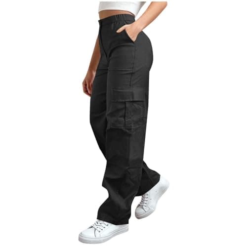 Image of Zeiayuas Womens Cargo Trousers High Waist Hiking Walking Combat Pants Ladies Cotton Stretchy Straight Leg Casual Pants with Multi Pockets Ladies Casual Jogging Work Trousers