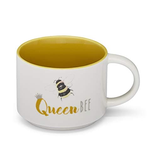 Image of Cooksmart British Designed Stacking Coffee Mug | Ceramic Coffee Mugs for Home or Work | Large Mugs for Hot Drinks | Tea and Coffee Cups - Queen Bee