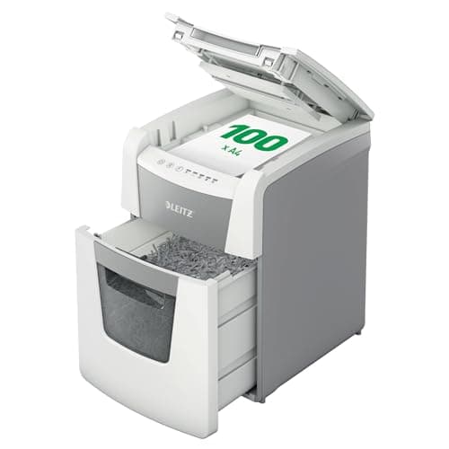 Image of Leitz IQ 80120000 - Document Shredder Micro Security Cut P5 for Office, Automatic, Capacity 100 Sheets, Bin 34 L, White
