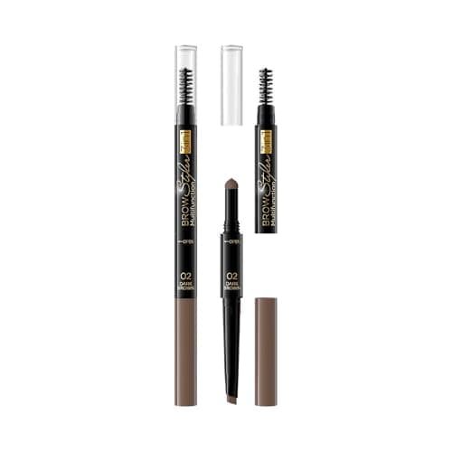 Image of Eveline Cosmetics Brow Styler 3-in-1 Brow Multifunction Styler with Sponge and Brush - No 02 Dark Brown, Eyebrow Pencil