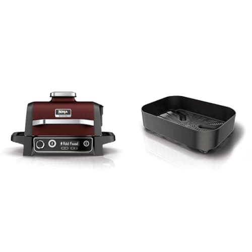 Image of Ninja Electric Outdoor BBQ Grill, Smoker and Air Fryer with Pellets, Digital Probe, 5 Skewers, 7 Functions & Woodfire Combo Crisper Basket