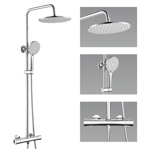 Image of Auralum Thermostatic Shower Mixer Set, 25cm Overhead Rainfall Shower Head (129 Jets) and 3-Mode Handheld Shower, Adjustable Shower Rail & Solid Brass Thermostatic Shower Mixer Valve, Anti-Scald